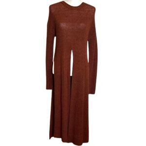 Almost Famous Crew Neck Knit Tunic Sweater Dress Large Distressed Festival Boho